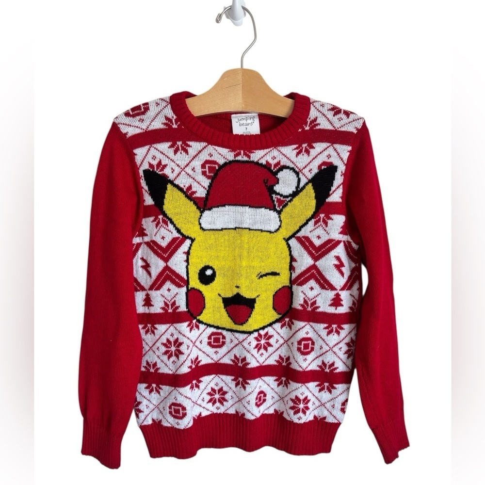 Jumping Beans Sweater Red Holiday Pokémon Pikachu Crewneck Size 7